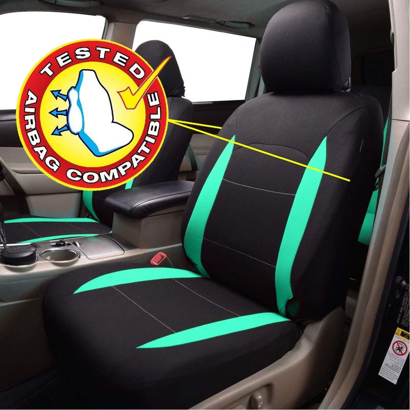 Flying Banner Car Seat Covers Full Set Front Seats and Rear Bench Polyester car seat Protectors Black Gray Purple airbag Compatible Rear Bench Split (Black Mint Green) - Image 5